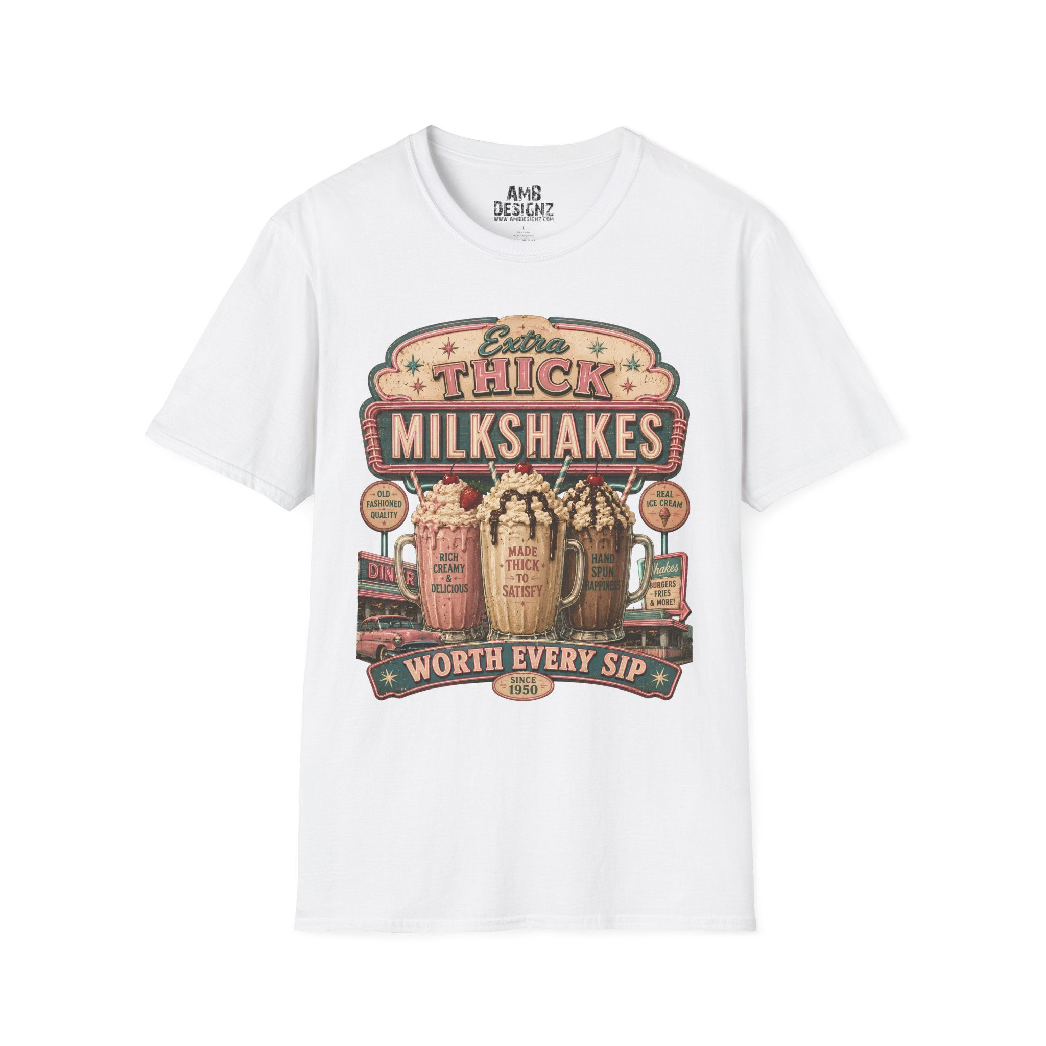 Thick Milkshakes Retro, Funny Food Pun Tee, Vintage Double Meaning Humor Shirt