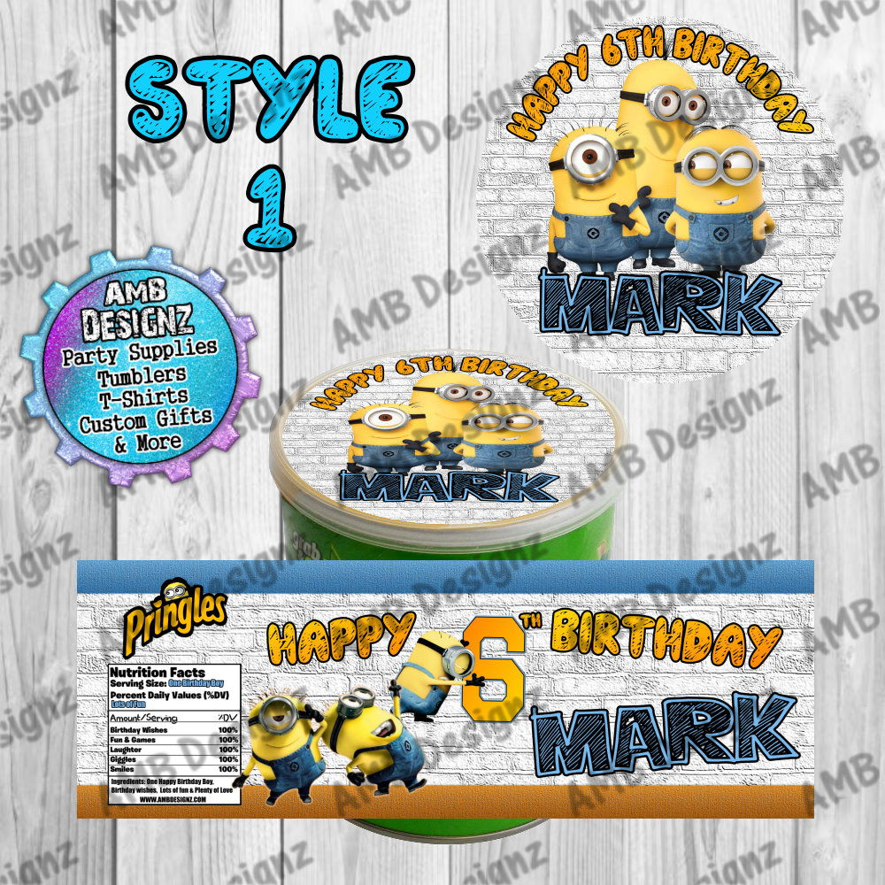Minions Printed Pringles Labels - Minions Party Supplies