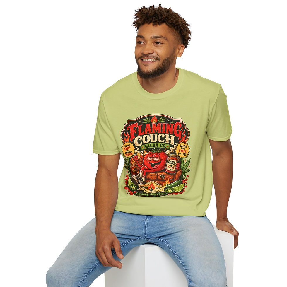 Thumbnail: Flaming Couch Salsa Co Funny Weed Salsa Snack Parody Graphic T-Shirt