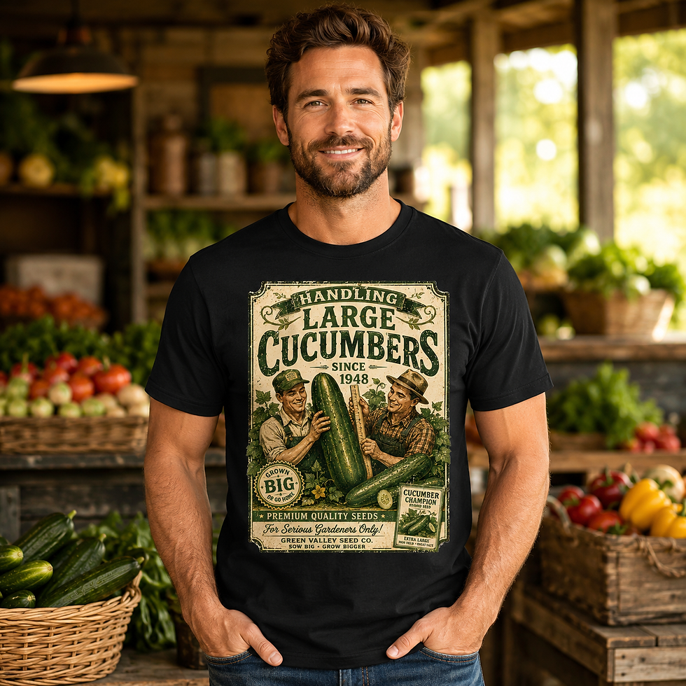 Thumbnail: Handling Large Cucumbers, Vintage Graphic Tee, Cute Adult Humor Food Pun Tee