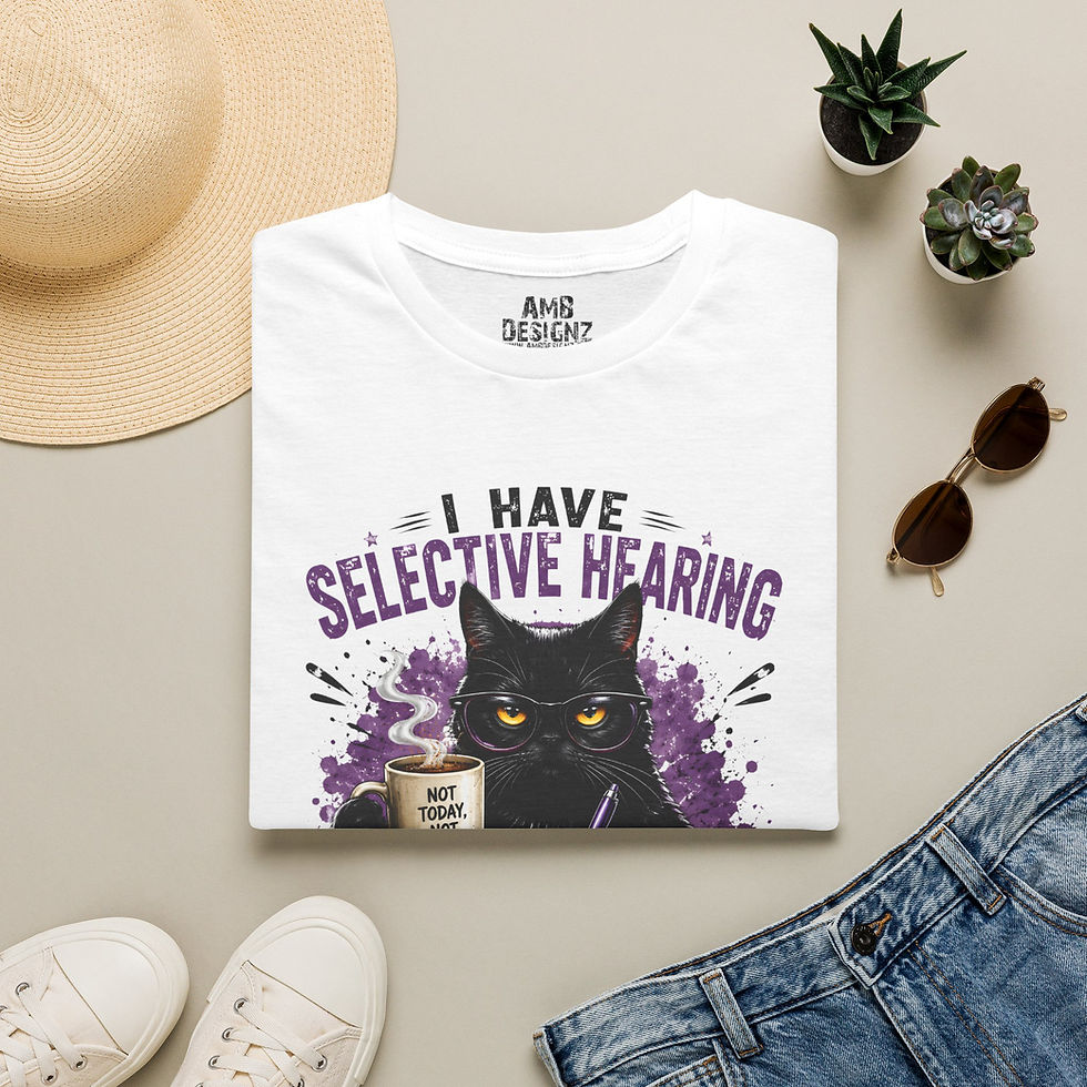 Thumbnail: Selective Hearing Cat Funny Black Cat Tee, Sarcastic Introvert Humor Graphic Tee