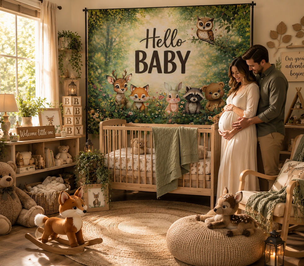 Thumbnail: Hello Baby, Woodland Animals Party Display Backdrop for Photos, Tables & Decor