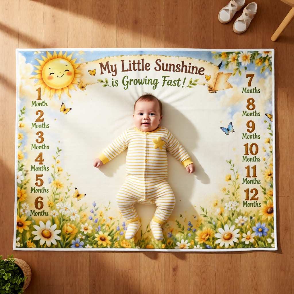 My Little Sunshine Baby Milestone Fleece Blanket