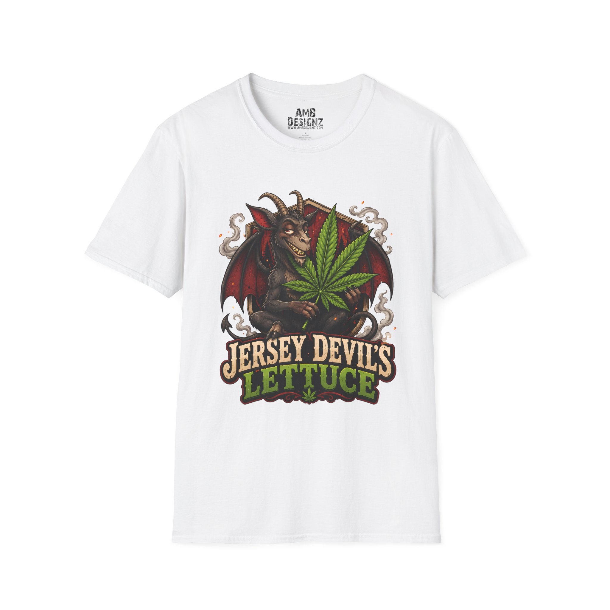 Jersey Devil's Lettuce Funny Cryptid & Cannabis Graphic Tee, retro outdoor humor