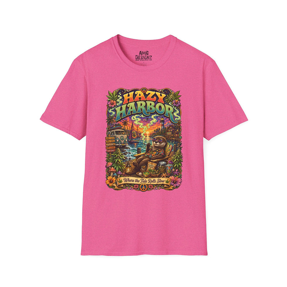 Thumbnail: Hazy Harbor Shirt, Funny Cannabis Stoner Ocean Sunset Beach Travel Poster Tee