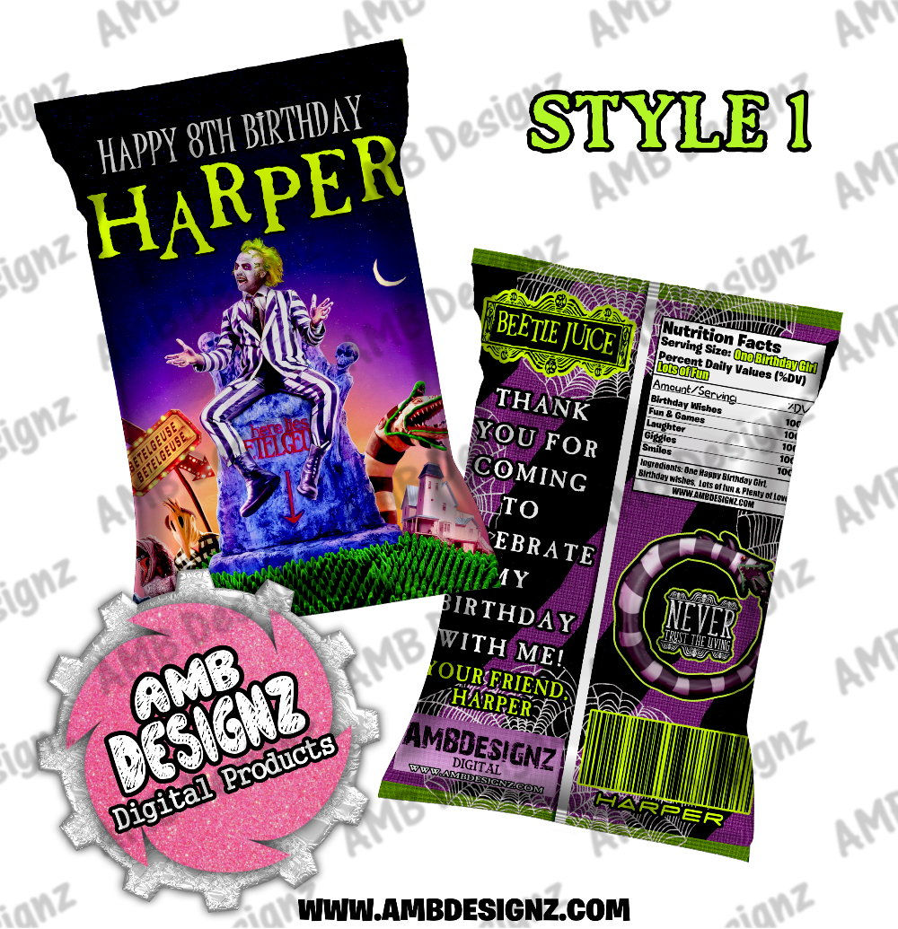 Beetle Juice Chip Bag Favor - Beetle Juice Party Supplies