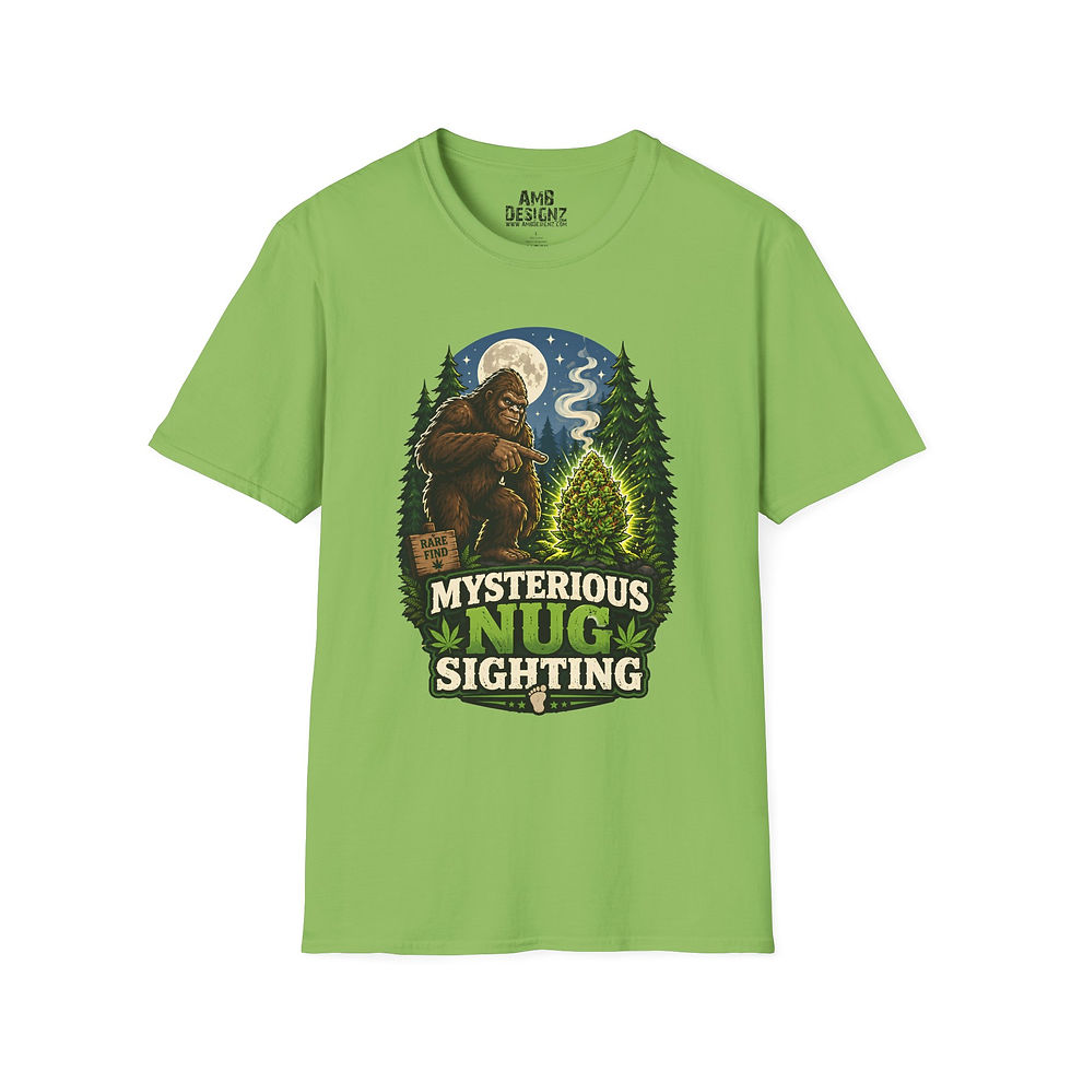 Thumbnail: Mysterious Nug Sighting, Funny Cryptid & Cannabis Graphic Tee, outdoor humor