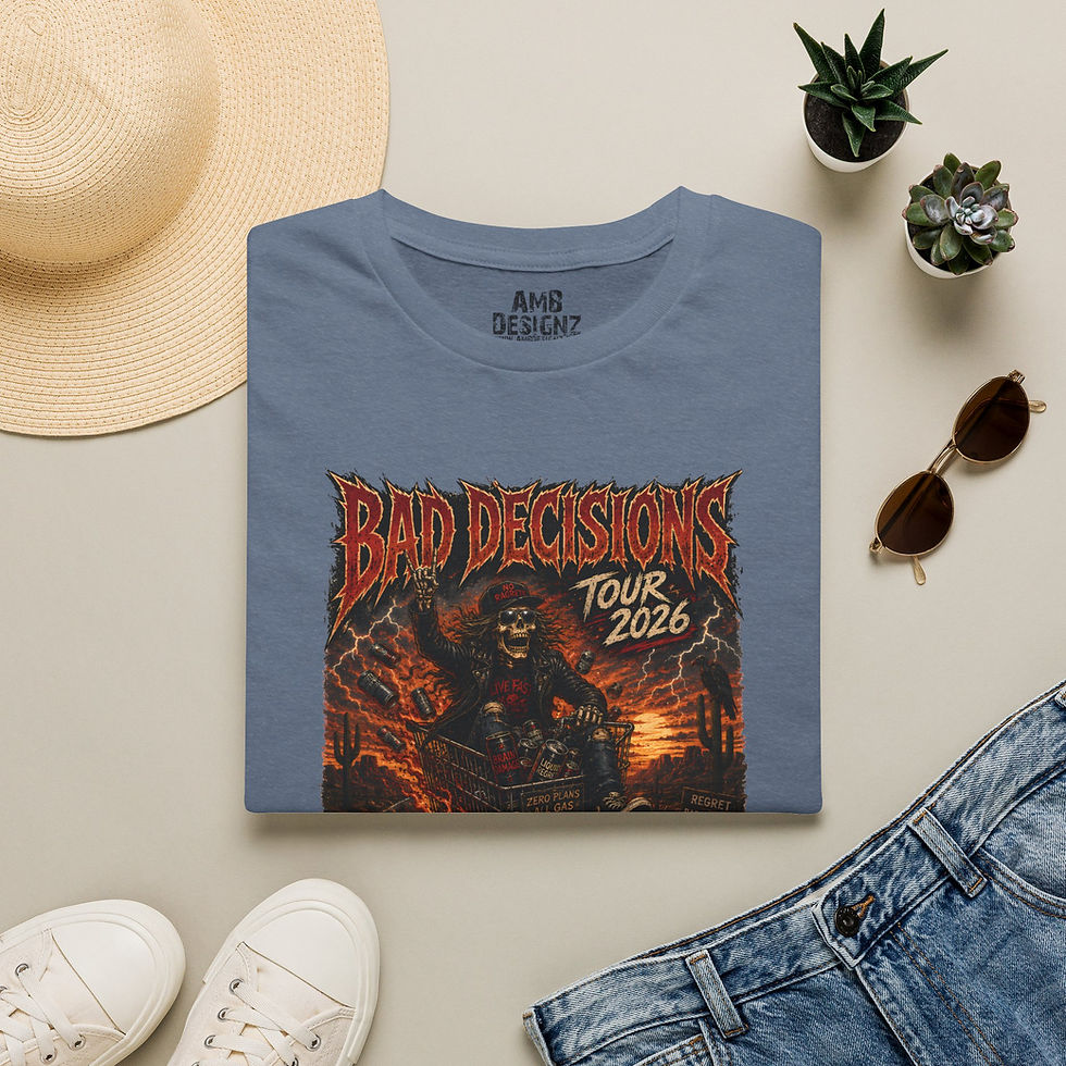 Thumbnail: Bad Decisions Tour Funny Rock Band Style Tee, Dark Humor Graphic, Party Gift Tee