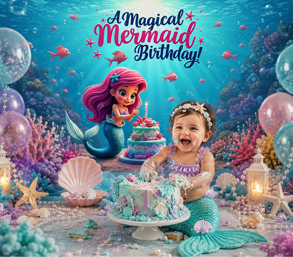 Thumbnail: A Magical Mermaid Birthday Party Display Backdrop for Photos, Tables & Decor