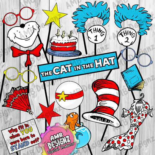 Dr. Seuss The Cat In The Hat Photo Booth Props / Party Decorations