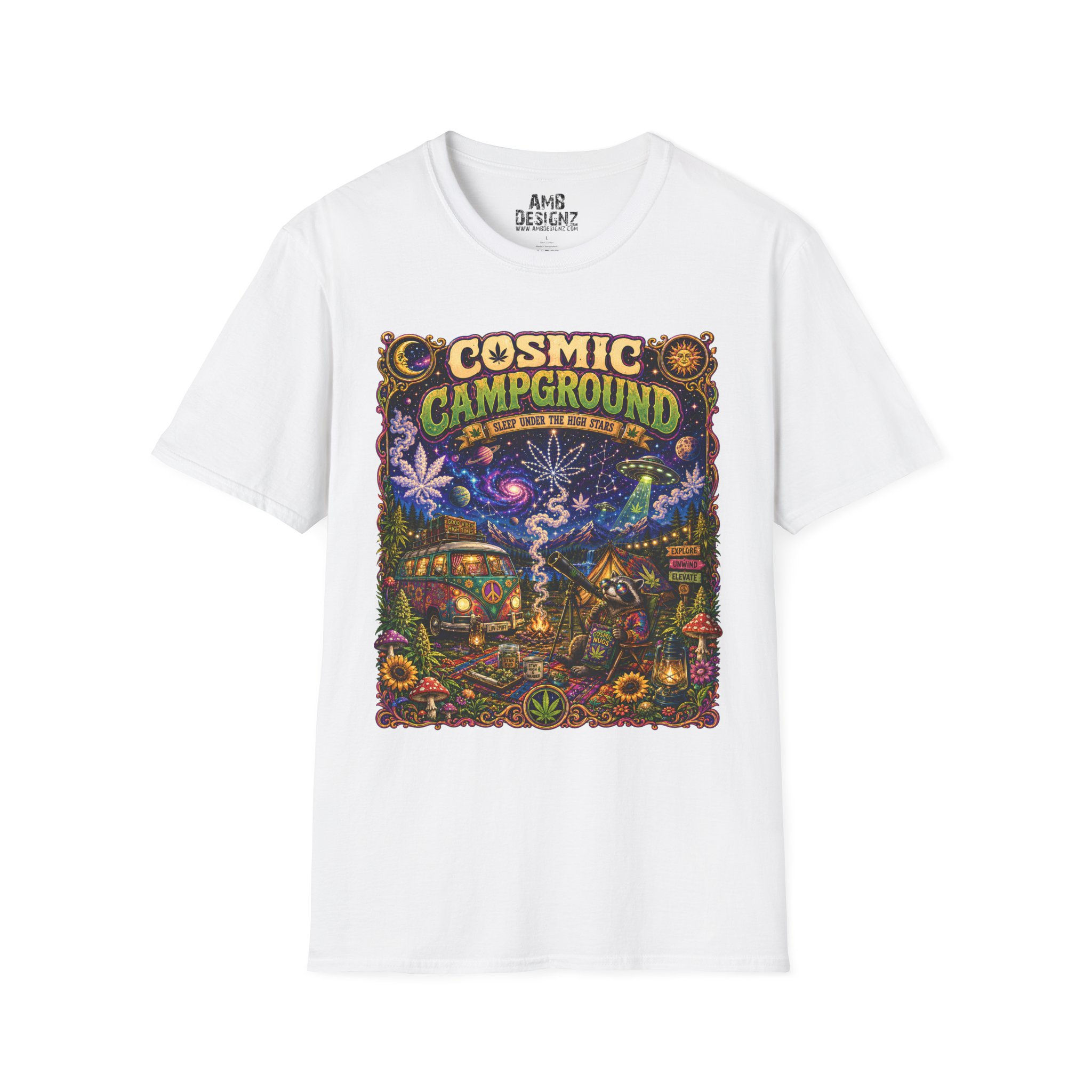 Cosmic Campground Shirt, Funny Psychedelic Cannabis Stoner Camping Graphic Tee