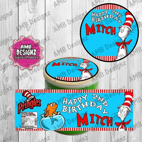 Cat In The Hat Pringles Can Labels Dr Seuss Party Supplies