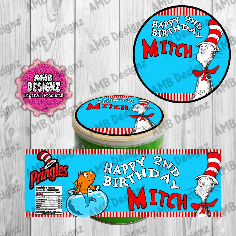 Cat in the Hat Pringles Labels - Dr. Seuss Party Supplies
