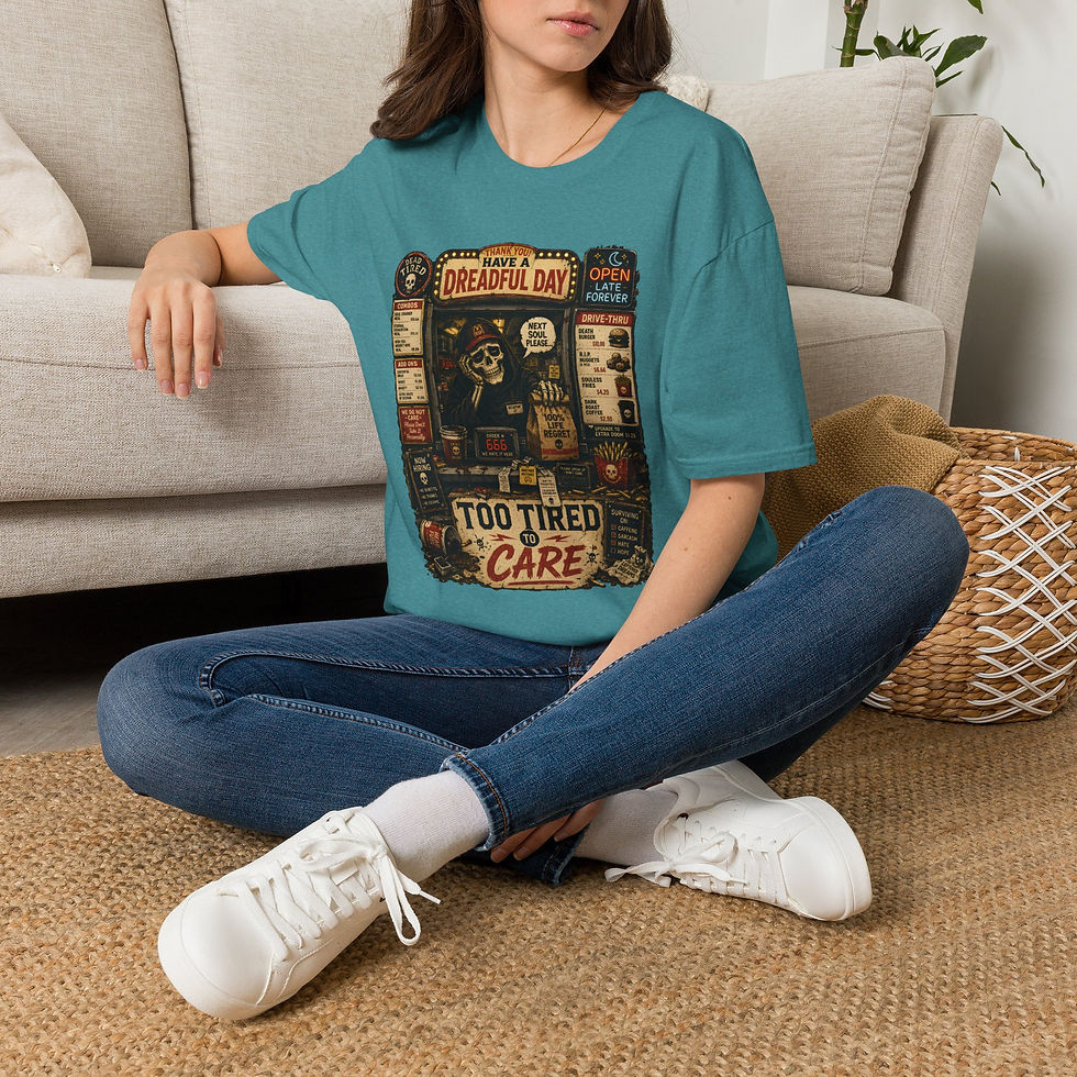 Thumbnail: Too Tired to Care Funny Grim Reaper Tee, Work Burnout Humor, Gift Men Women