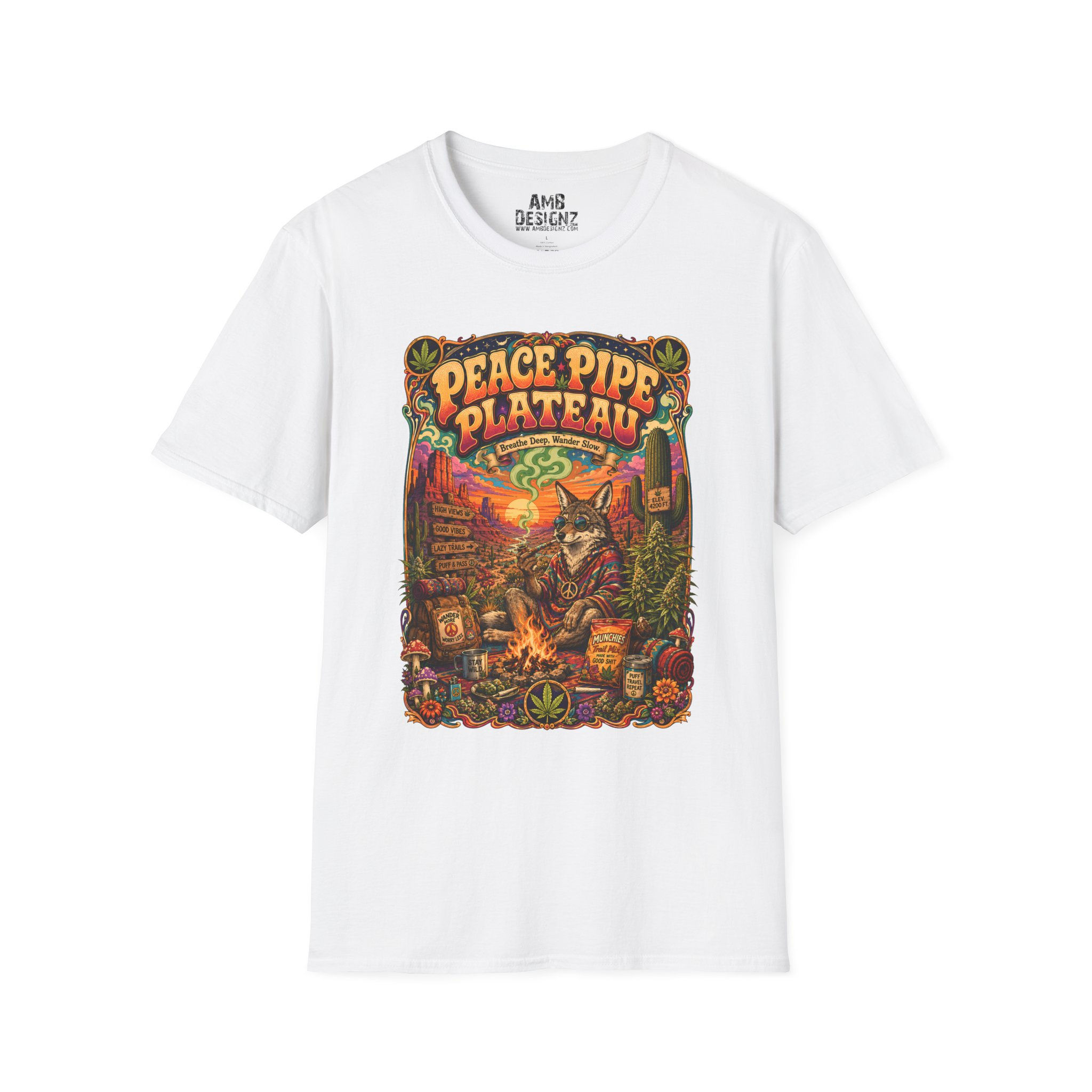Peace Pipe Plateau Shirt, Funny Hippie Stoner Cannabis Desert Graphic Tee