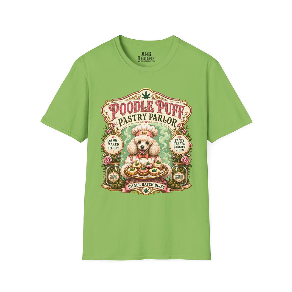 Thumbnail: Poodle Puff Pastry Parlor Funny Cannabis Dog Shirt, Weed Humor Poodle Bakery Tee