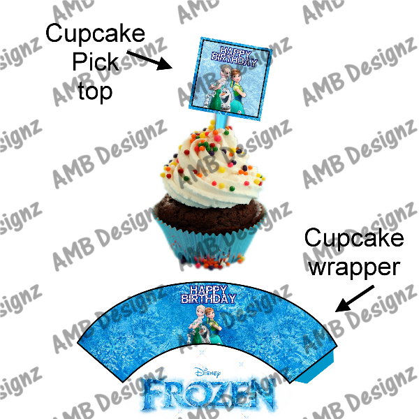 Thumbnail: Disney's Frozen Cupcake wrap and Topper set  - INSTANT DOWNLOAD
