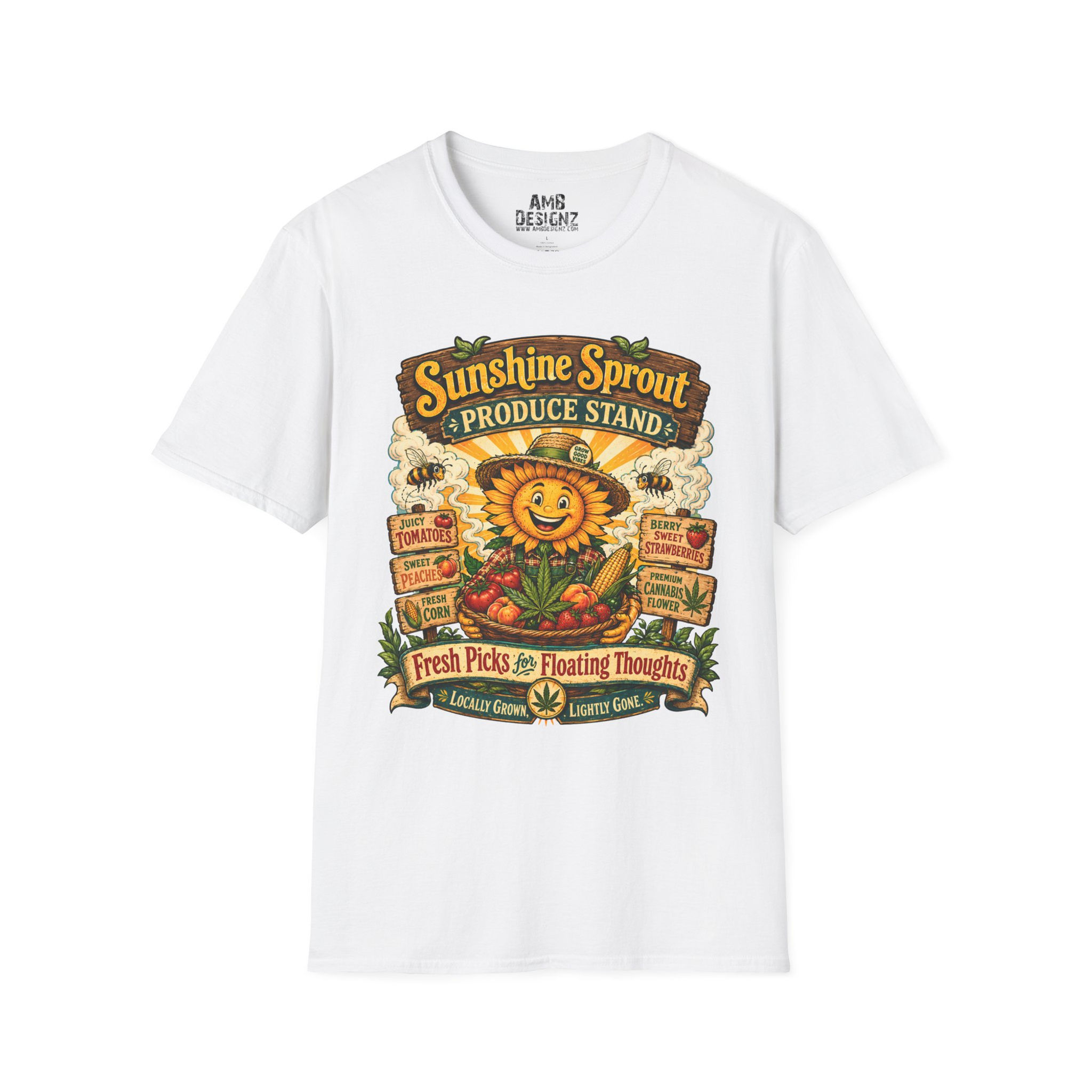 Sunshine Sprout Produce Stand Funny Cannabis Produce Market T-Shirt