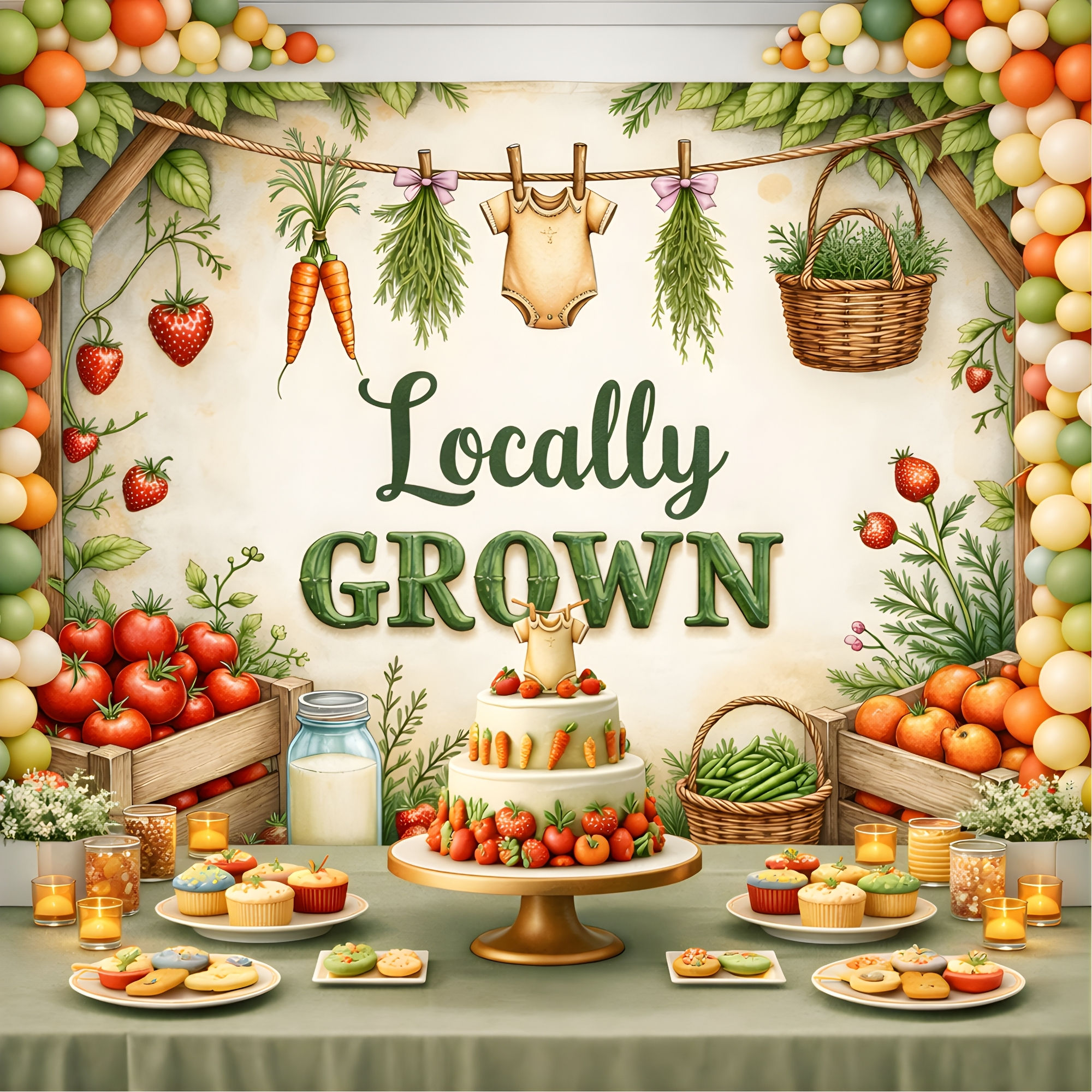 Locally Grown Baby Shower Party Display Backdrop for Photos, Tables & Decor