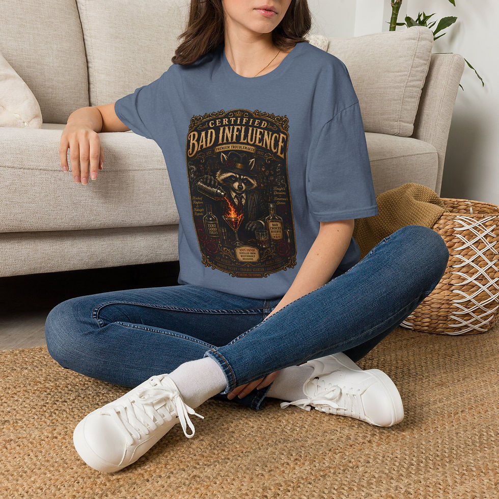 Thumbnail: Bad Influence Funny Raccoon Bartender, Drinking Humor, Party Gift Men Women Tee