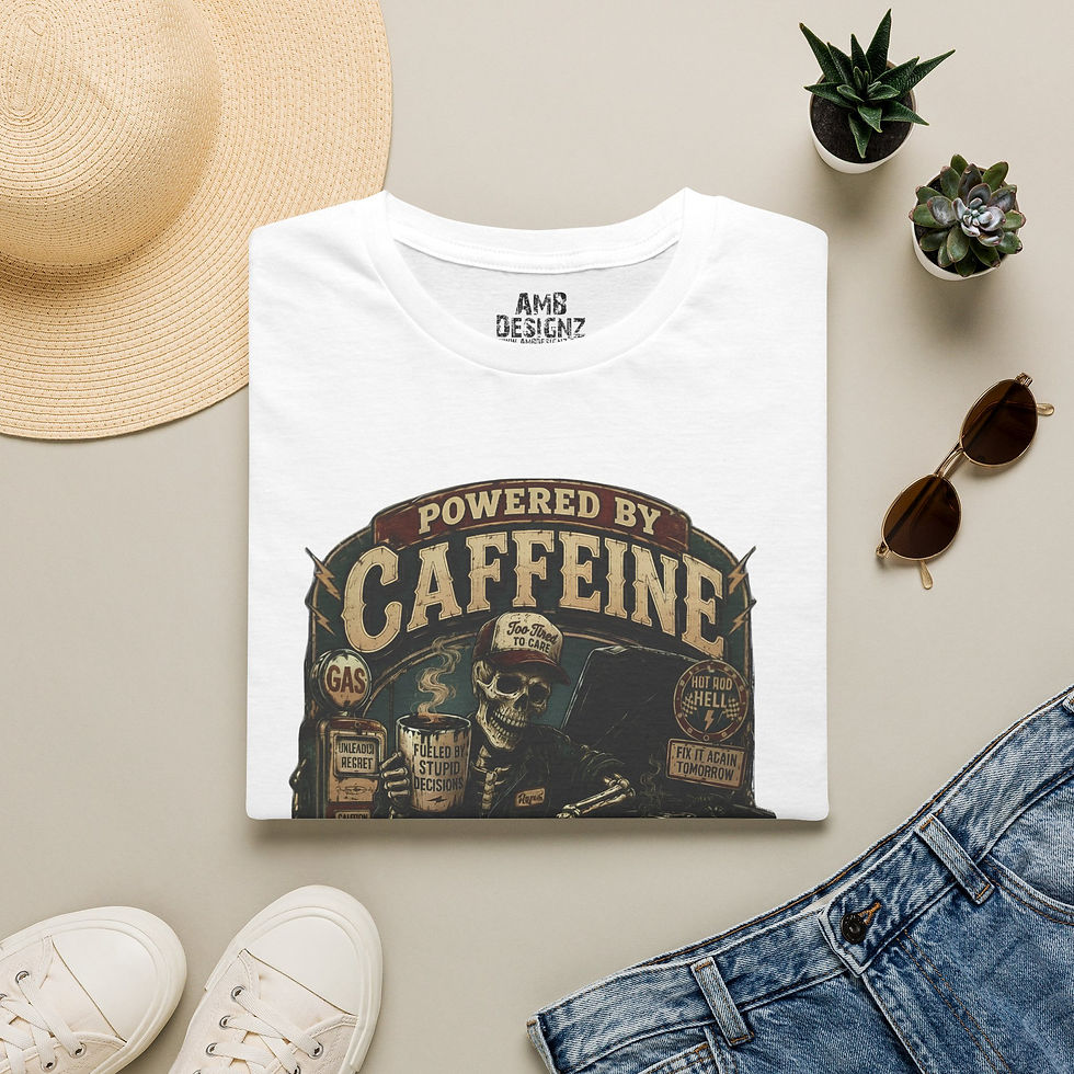Thumbnail: Powered by Caffeine Funny Mechanic Tee, Garage Humor, Car Guy Gift Men Women