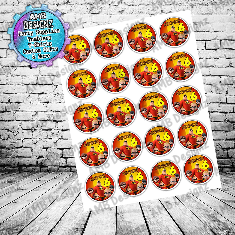 Incredibles 2inch Round Labels - Incredibles Party Supplies