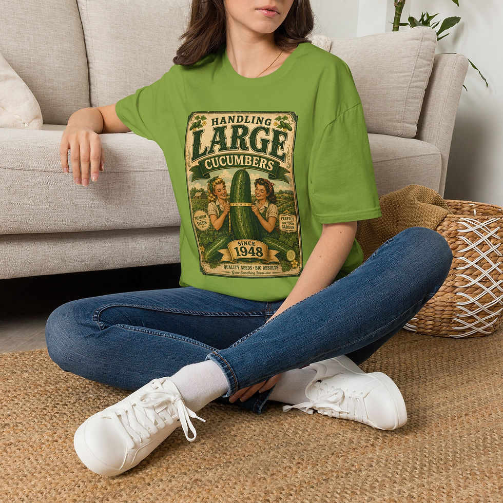 Thumbnail: Handling Large Cucumbers, Funny Food Pun Tee, Vintage Double Meaning Humor Shirt