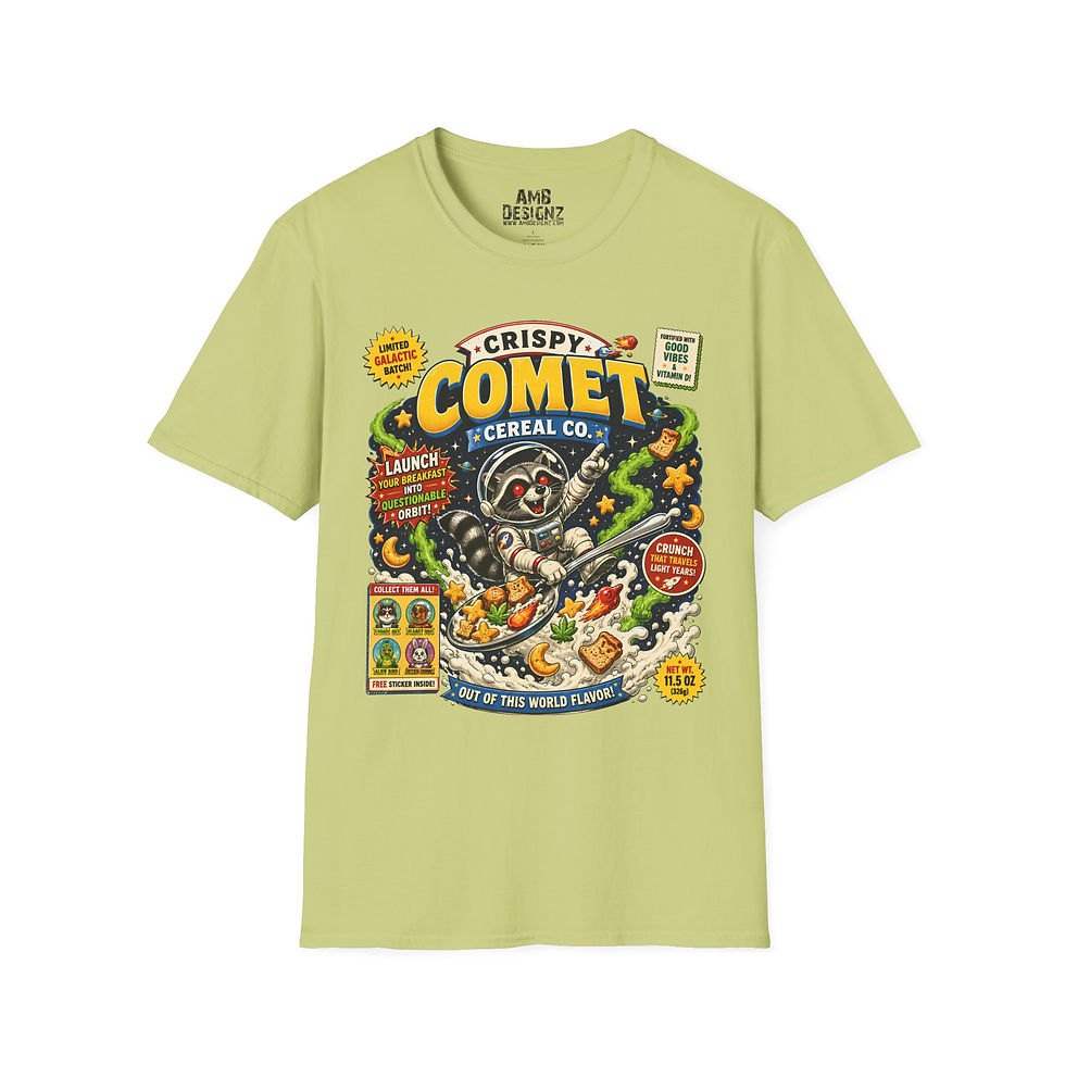 Thumbnail: Crispy Comet Cereal Co Funny Cannabis Space Cereal Parody T-Shirt