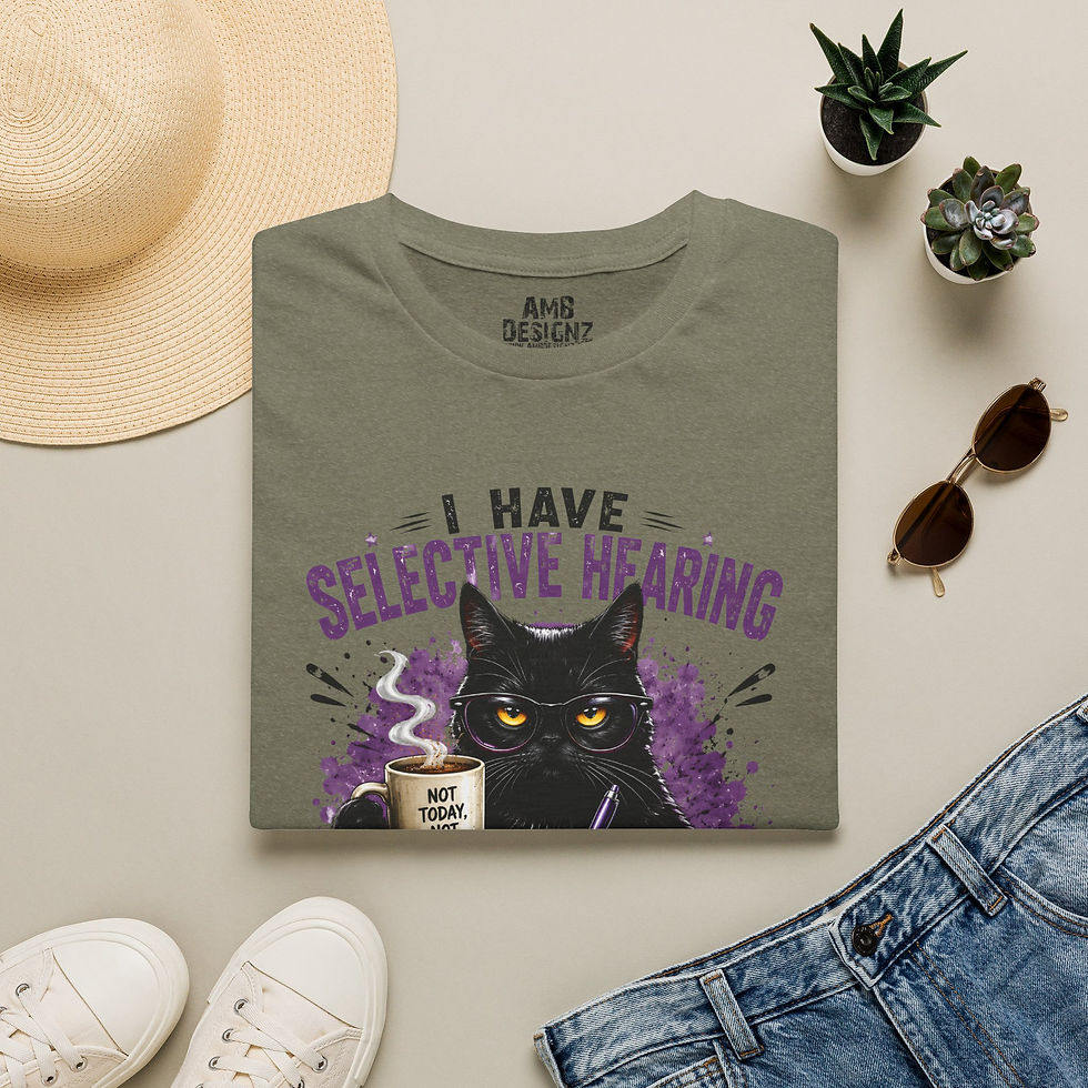 Thumbnail: Selective Hearing Cat Funny Black Cat Tee, Sarcastic Introvert Humor Graphic Tee