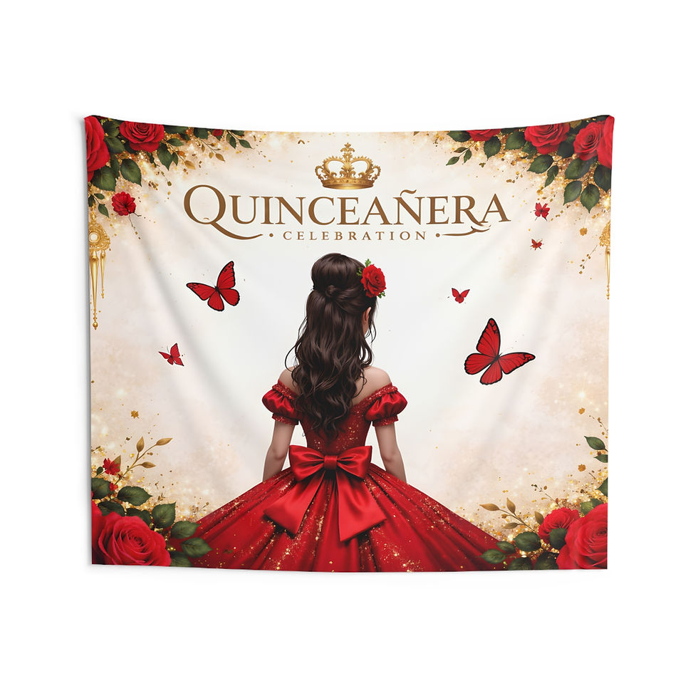 Thumbnail: Red Quinceanera Celebration Party Display Backdrop for Photos, Tables & Decor