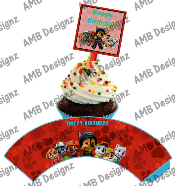 Paw Patrol Cupcake wrap and Topper set - INSTANT DOWNLOAD