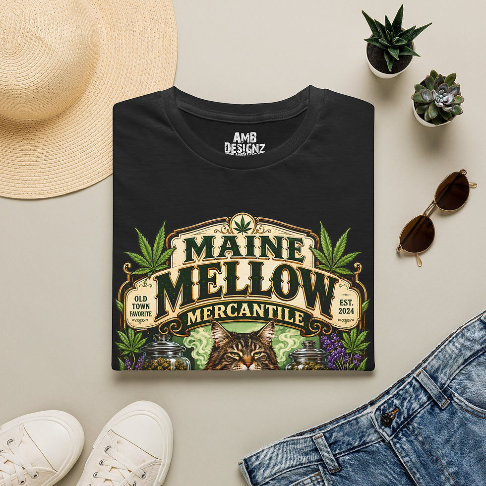 Thumbnail: Maine Mellow Mercantile Funny Cannabis Cat Shirt, Weed Humor Maine Coon Tee