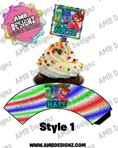 PJ Mask Cupcake Topper and PJ Mask Cupcake wrapper