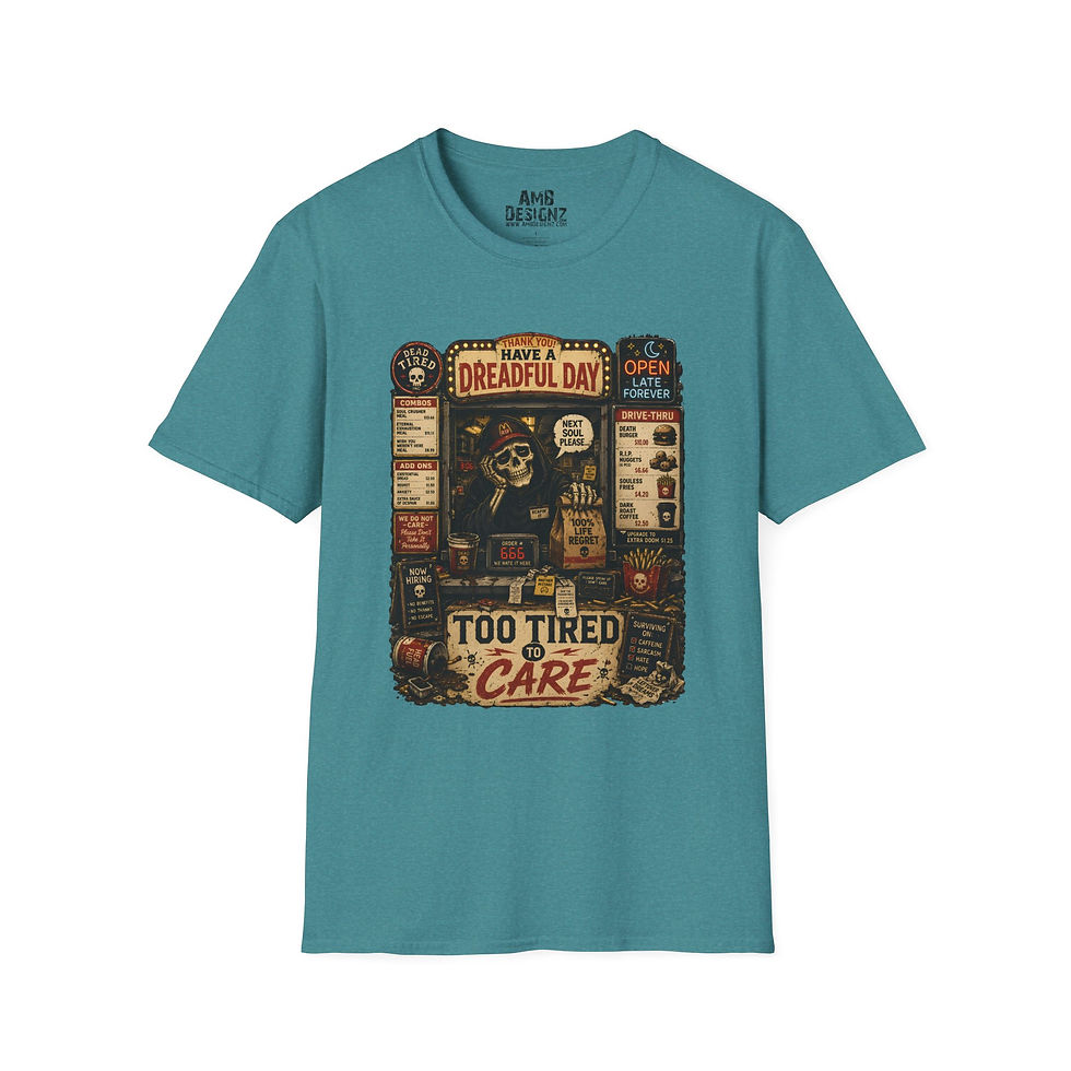 Thumbnail: Too Tired to Care Funny Grim Reaper Tee, Work Burnout Humor, Gift Men Women