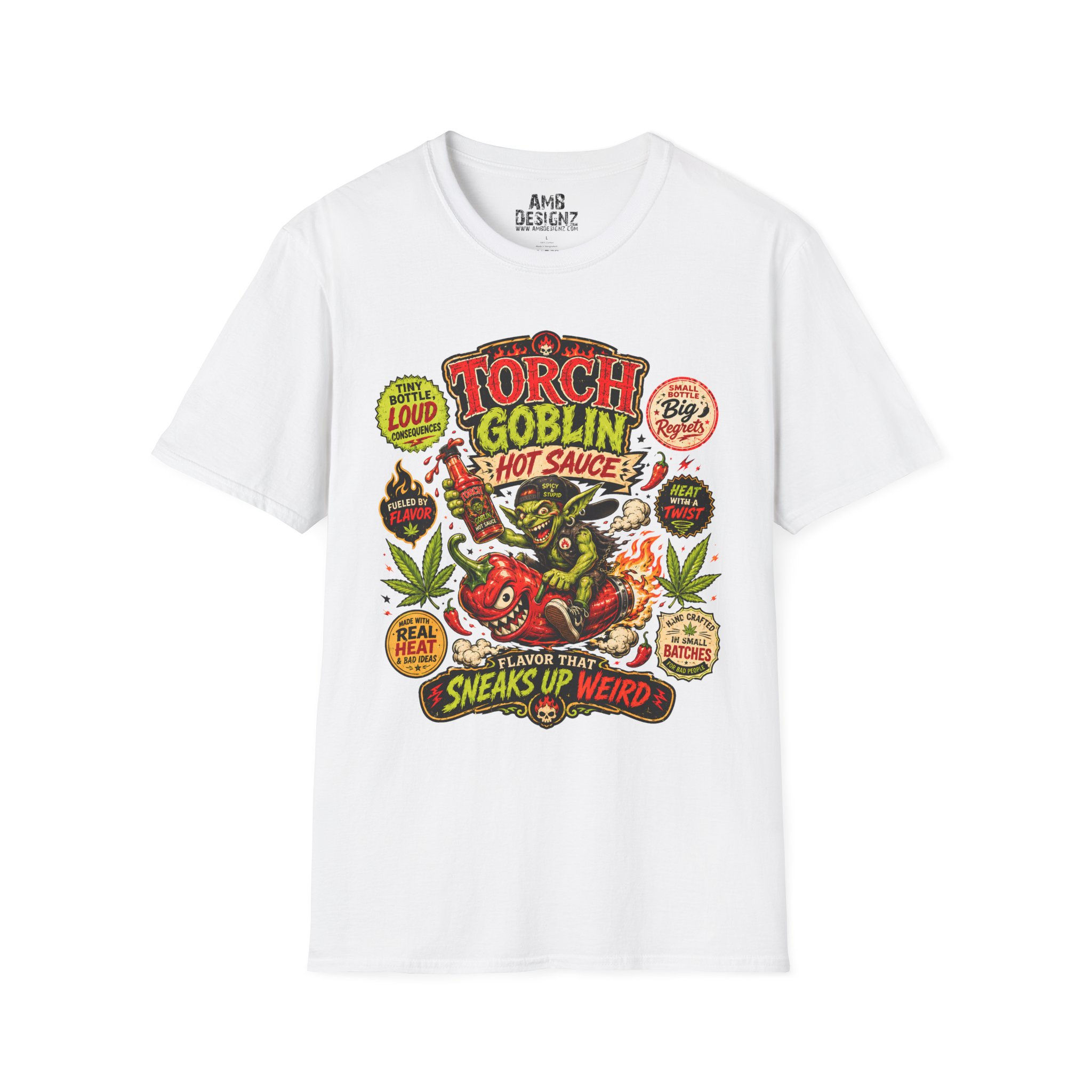 Torch Goblin Hot Sauce Funny Cannabis Spicy Food Graphic T-Shirt