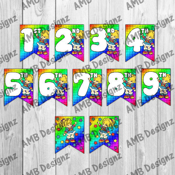 Thumbnail: Rainbow Brite Birthday Party Pennant Flag Banner - INSTANT DOWNLOAD