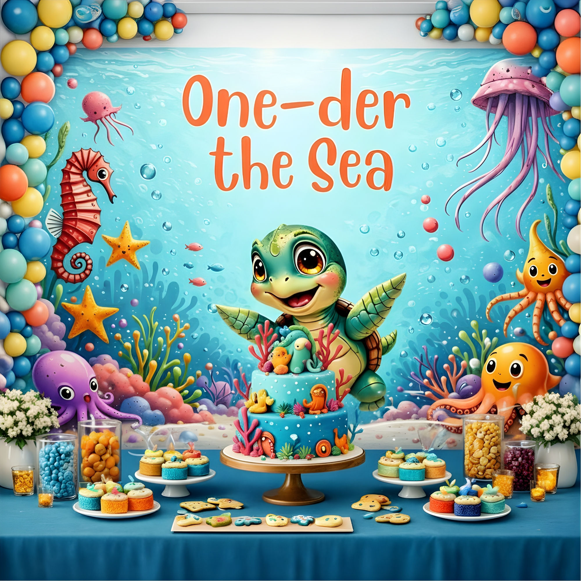 One -der the Sea 1st Birthday Party Display Backdrop for Photos, Tables & Decor