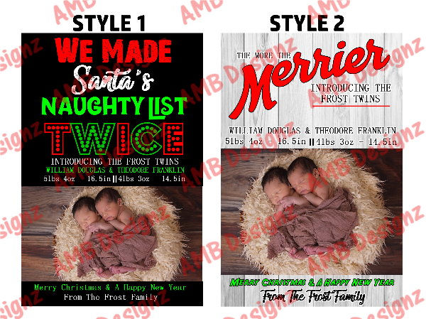 Thumbnail: Twin Announcement Christmas Greeting Card