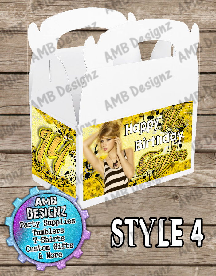 Thumbnail: Taylor Swift Printed Gable Box/Treat Box Label - Taylor Swift Party Supplies