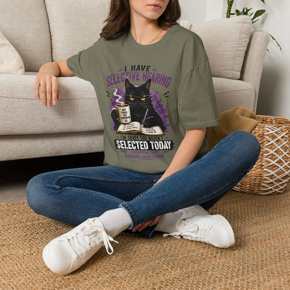 Thumbnail: Selective Hearing Cat Funny Black Cat Tee, Sarcastic Introvert Humor Graphic Tee