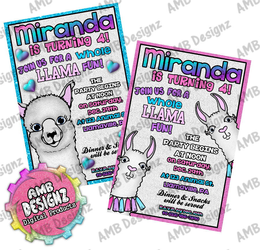Llama invitations - Llama Party Supplies