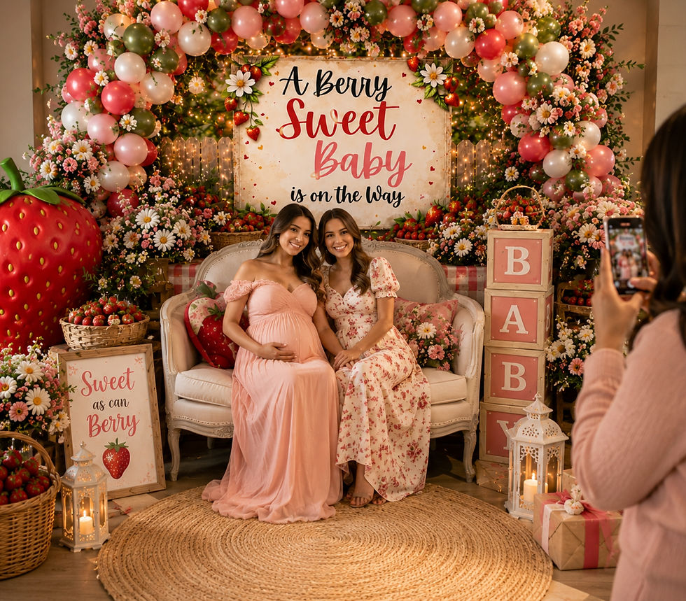 Thumbnail: A Berry Sweet Baby is on the Way Display Backdrop for Photos, Tables & Decor