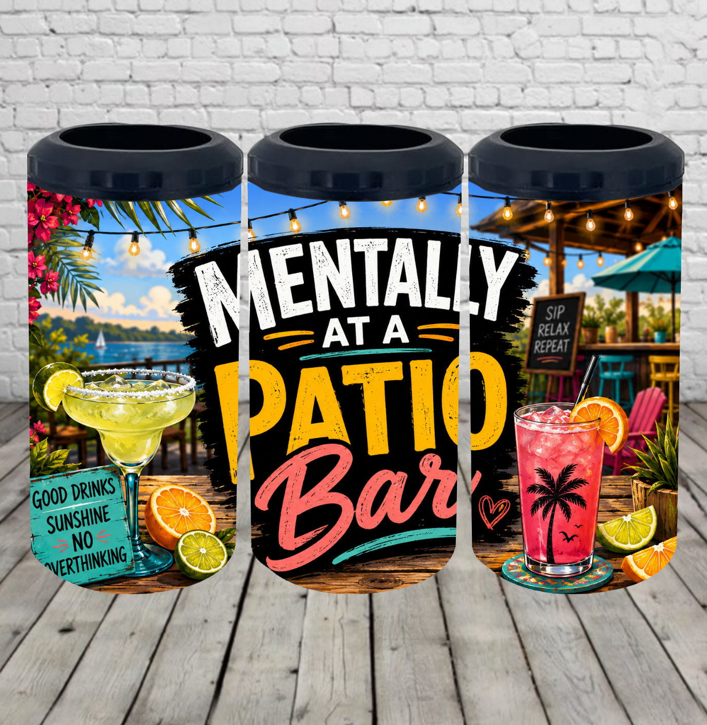 Mentally at a Patio Bar Funny 4-in-1 Insulated Can Cooler Tumbler