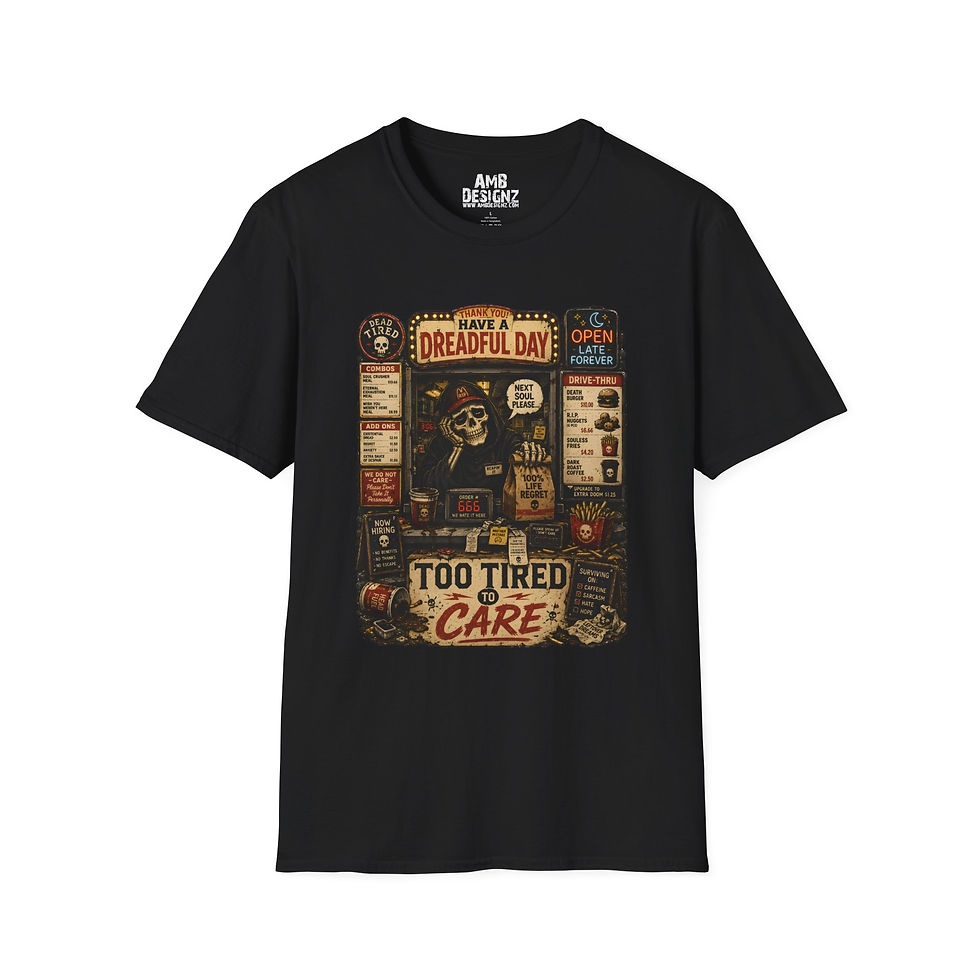 Thumbnail: Too Tired to Care Funny Grim Reaper Tee, Work Burnout Humor, Gift Men Women