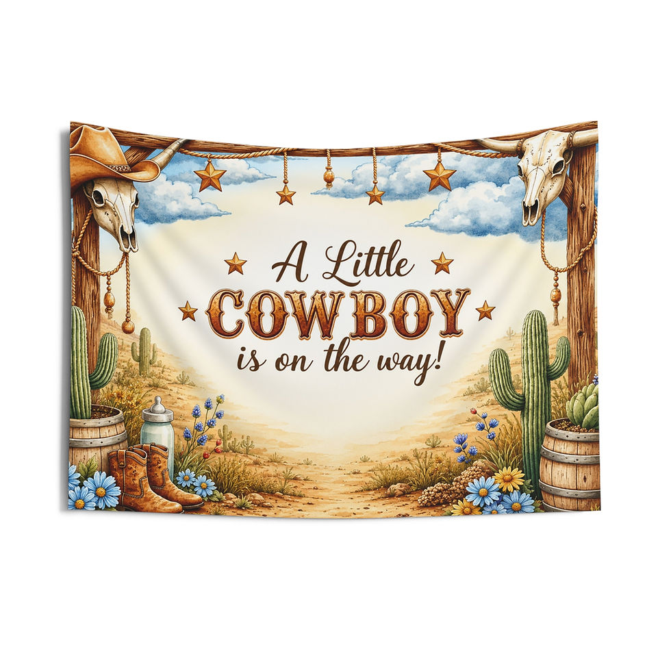 Thumbnail: Little Cowboy is on the Way Party Display Backdrop for Photos, Tables & Decor