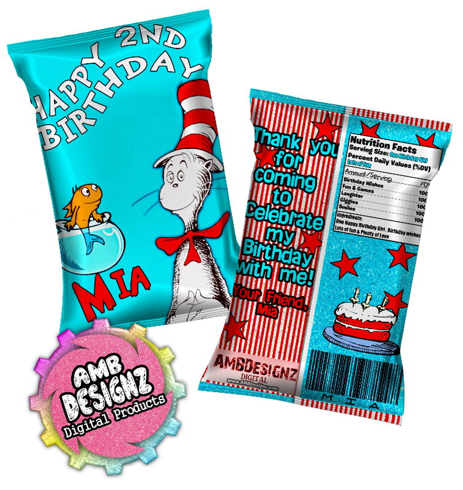 Dr. Seuss The Cat in the Hat Chip Bag Favor - Dr. Seuss Party Supplies