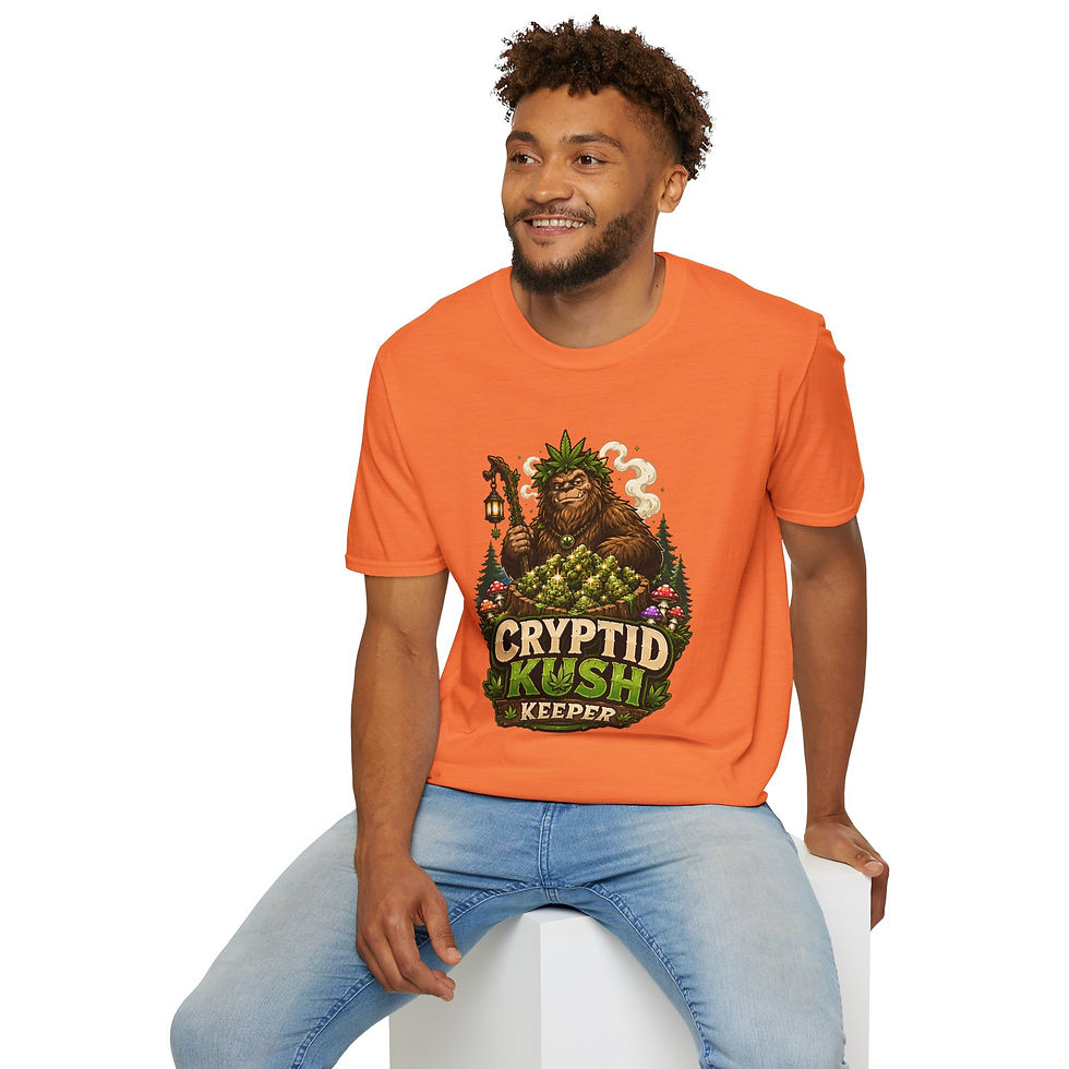 Thumbnail: Cryptid Kush Keeper, Funny Cryptid & Cannabis Graphic Tee, outdoor humor