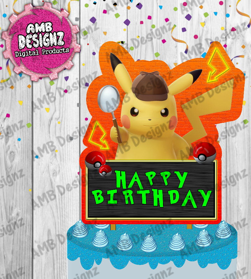 Pikachu Detective Cake Topper Centerpiece - Pikachu Detective Party Supplies