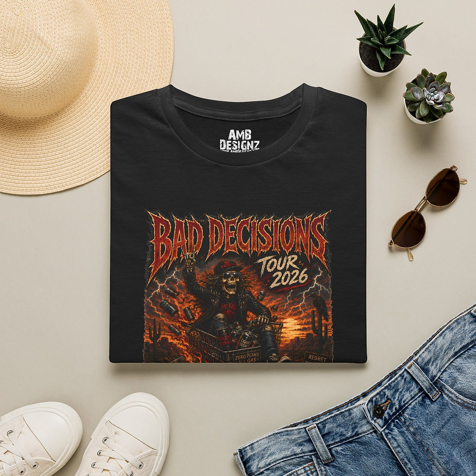 Thumbnail: Bad Decisions Tour Funny Rock Band Style Tee, Dark Humor Graphic, Party Gift Tee