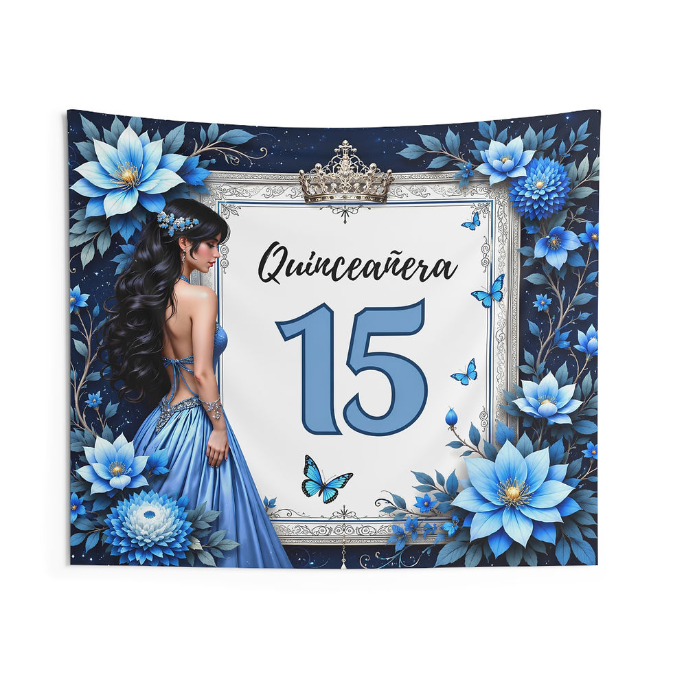Thumbnail: Royal Blue Quinceanera Celebration Display Backdrop for Photos, Tables & Decor